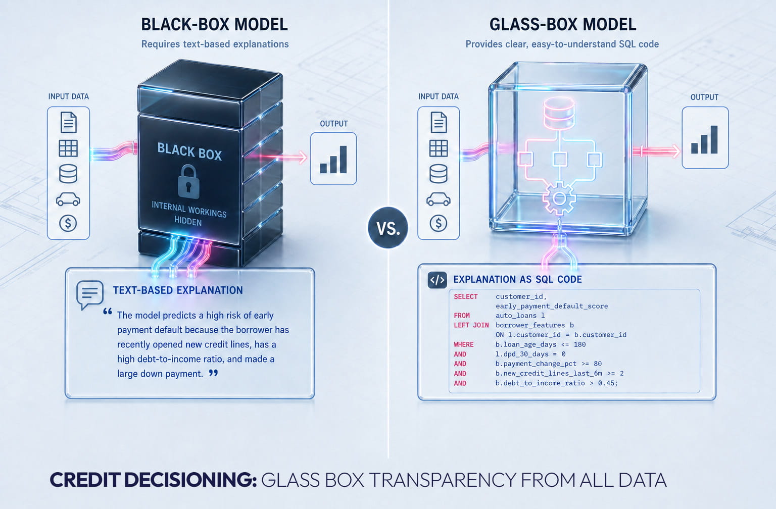 Glass box model helps to stay compliant while reduce initial payment default and operational expenses